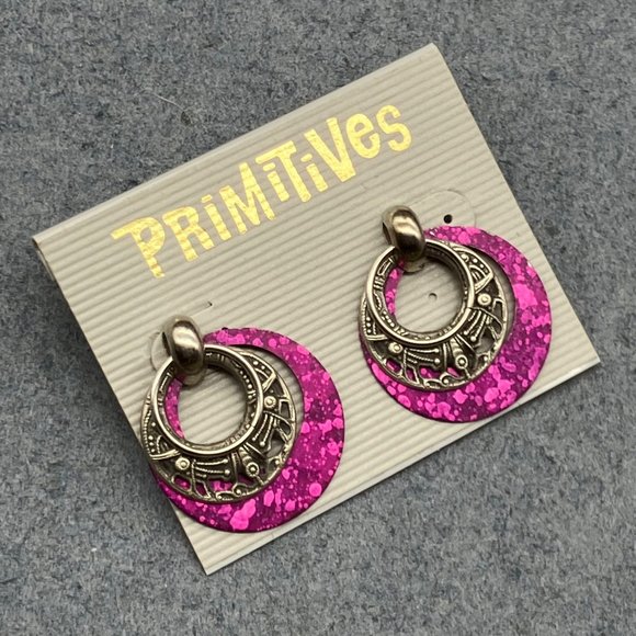 Primitives Vintage Pierced Earrings Knocker Silver Ring Purple Splatter Hoop - Picture 2 of 7